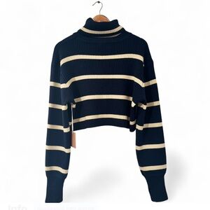 Navy and Cream Striped Turtleneck Sweater
